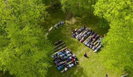 ariel view of wedding, chairs