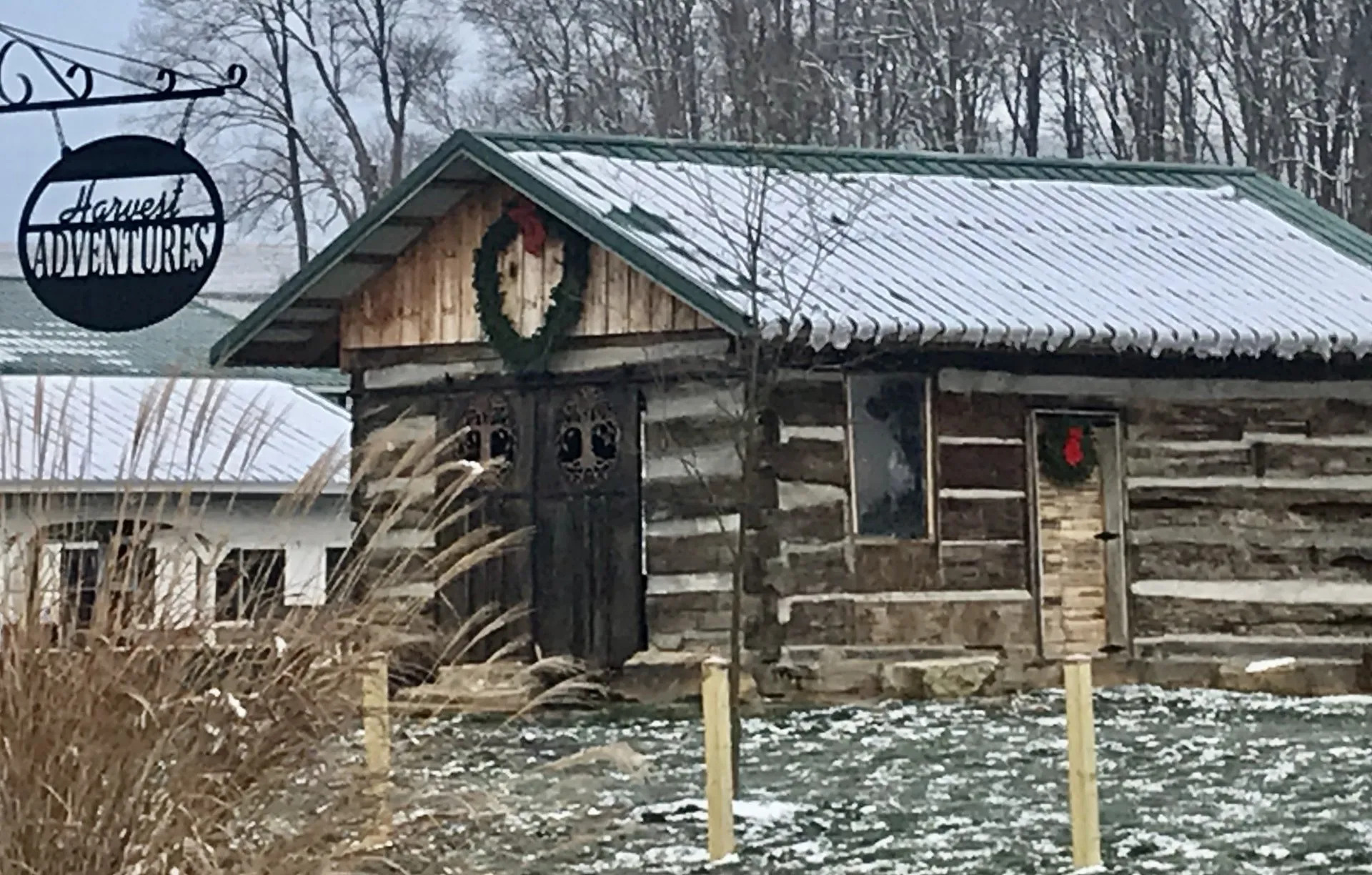 log cabin next to farm